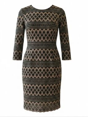 CACHE | CROCHETED LACE COCKTAIL BODYCON QUARTER SLEEVE DRESS